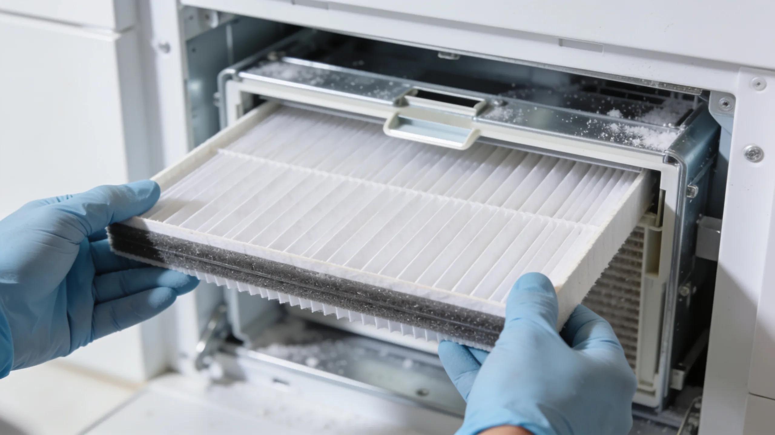 Essential HVAC Maintenance Tips Every Homeowner Should Know 3 Hands replacing an air filter in an HVAC system, illustrating the significance of regular air filter maintenance for system efficiency