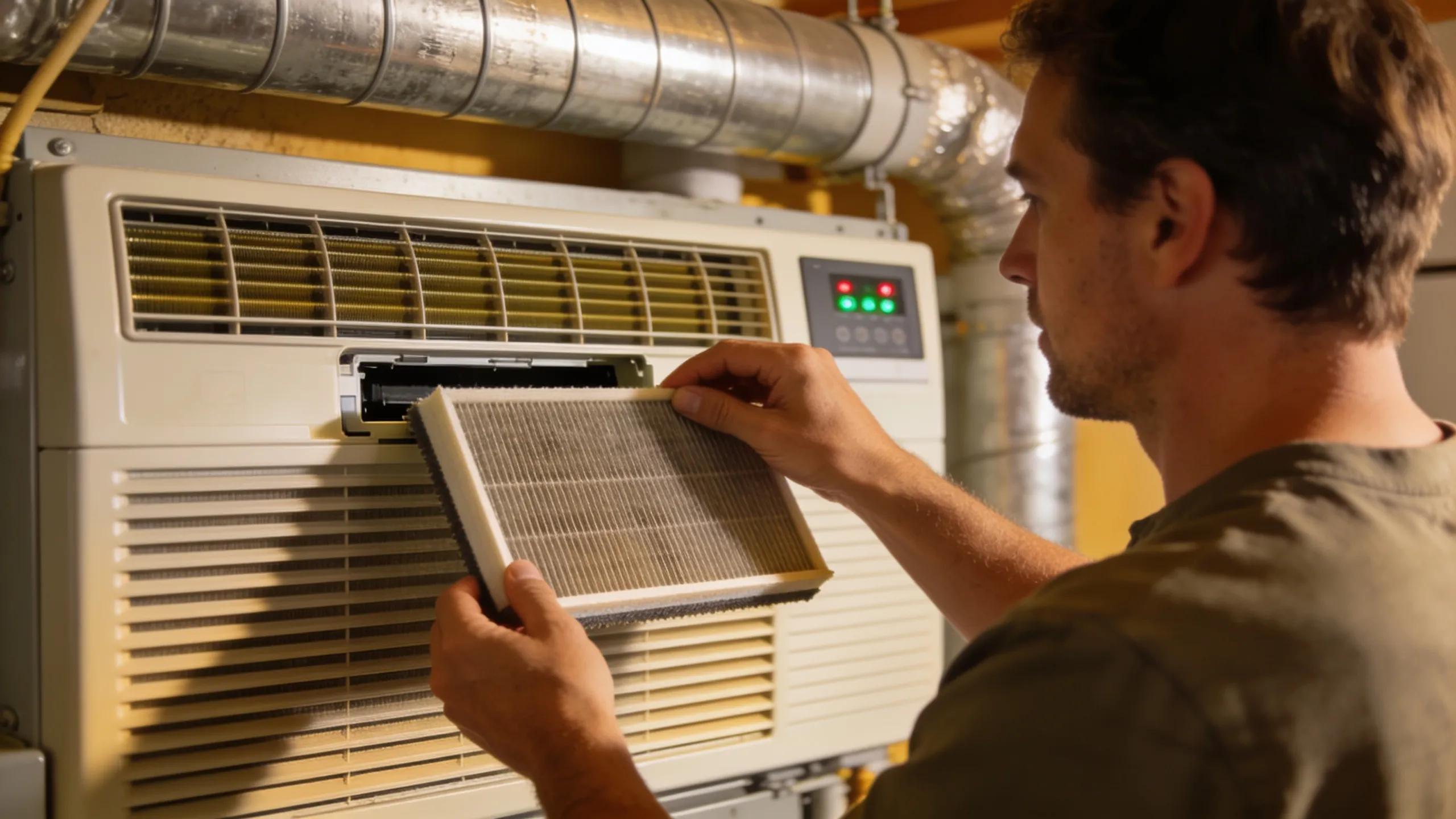 HVAC and Plumbing Services 3 Homeowner changing air filters in an HVAC system as part of regular maintenance
