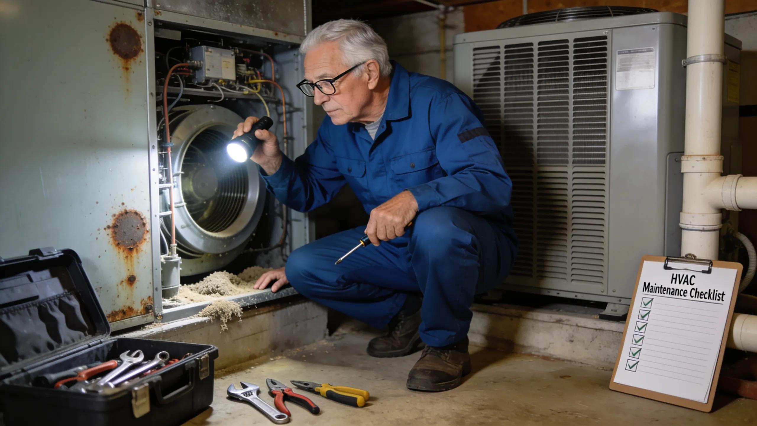 HVAC and Plumbing Services 2 A technician conducting a maintenance check on an HVAC system to assess replacement needs