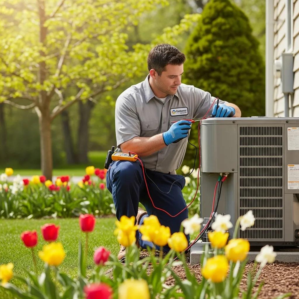 tw a9bf0379a3302f8a technician performing a spring hvac tune up on a residential air conditioning unit in a bl
